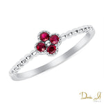 18 Karat Gold and Ruby (0.14ct) Beaded Clover Ring