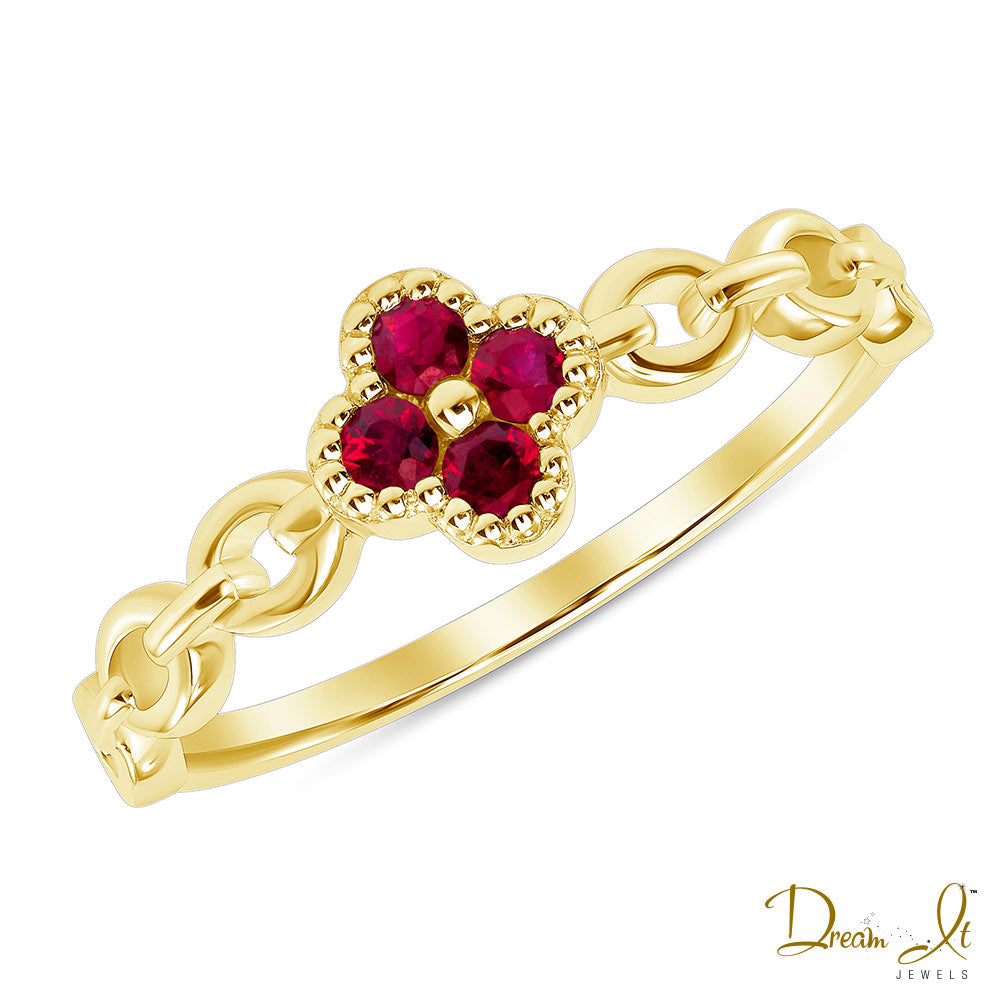 18 Karat Gold and Ruby (0.17ct) Clover Link Ring