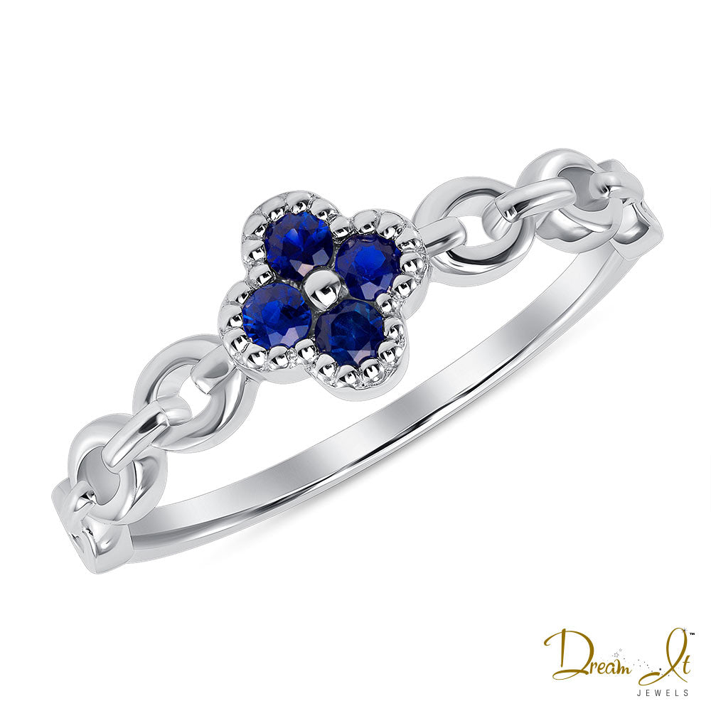 18 Karat Gold and Sapphire (0.17ct) Clover Link Ring