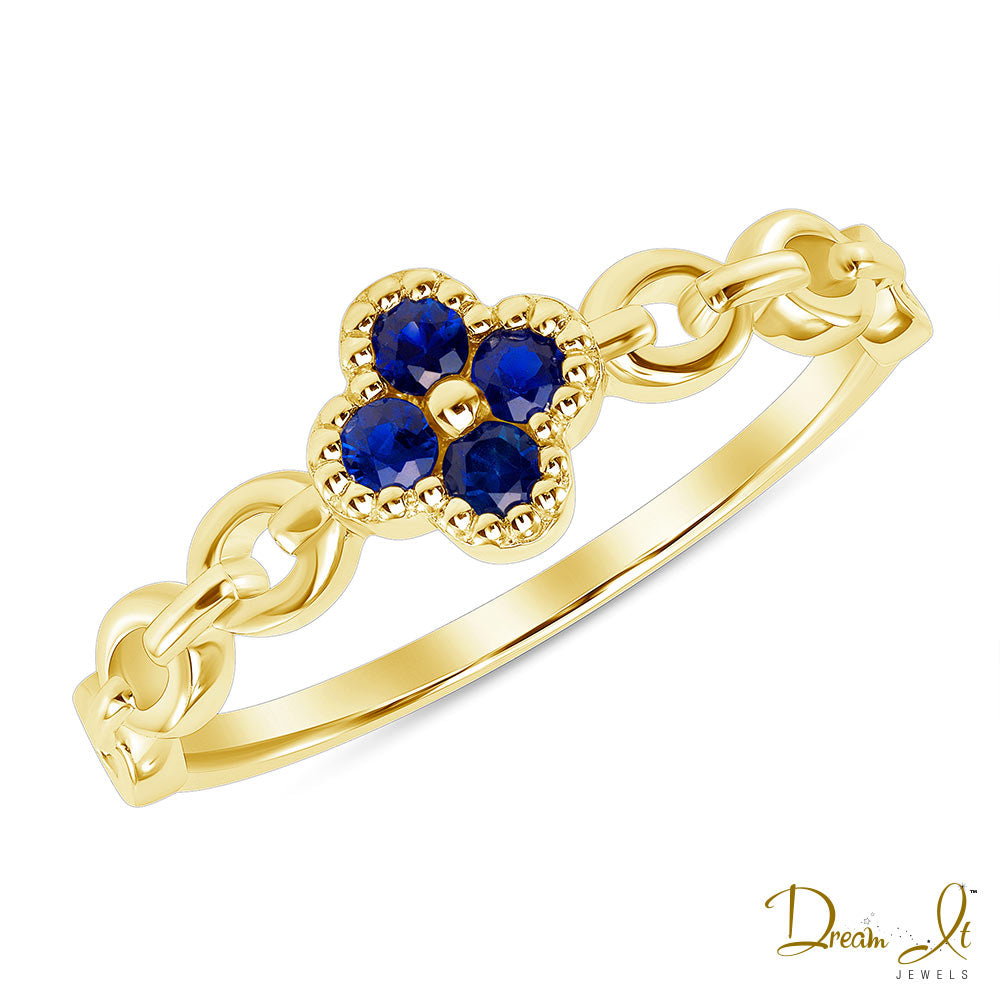 18 Karat Gold and Sapphire (0.17ct) Clover Link Ring