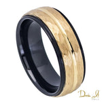 8mm Black and Yellow Double Row Hammer Finish Tungsten Band