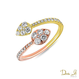 14 Karat Yellow/Rose Gold and Diamond (0.54ct) Bypass Heart and Arrow Ring | Dream It Jewels 