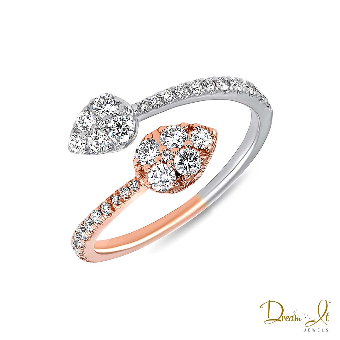 14 Karat White/Rose Gold and Diamond (0.54ct) Bypass Heart and Arrow Ring | Dream It Jewels 